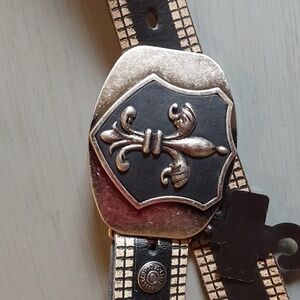 Levi's Mens Black leather Dress Belt W/ Fluer D Lis Silver Buckle Sz.L/ XL